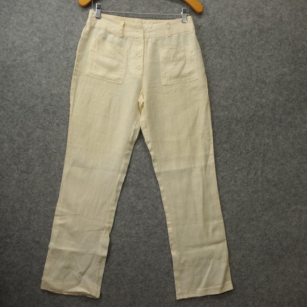 Vintage Linen Pants Womens S Oat Coastal Summer Patch Pocket MADISON BROWN 28x29